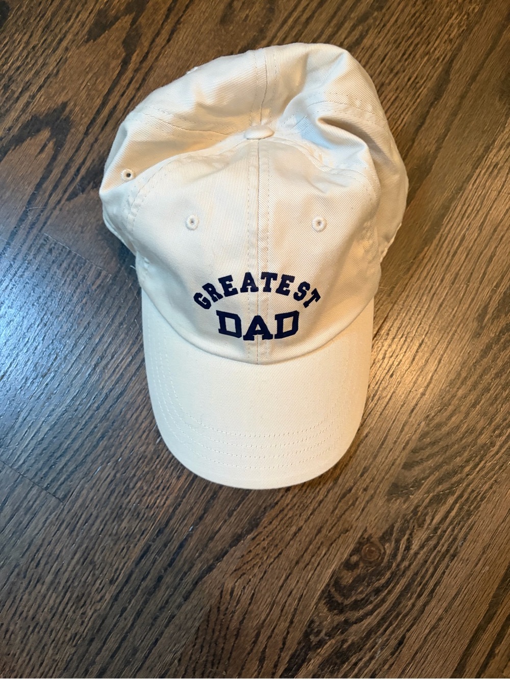 Old Navy Cream Baseball Cap with Navy "GREATEST DAD" Embroidery